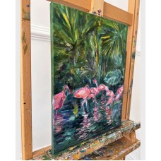 Pink Flamingos Oil Painting 